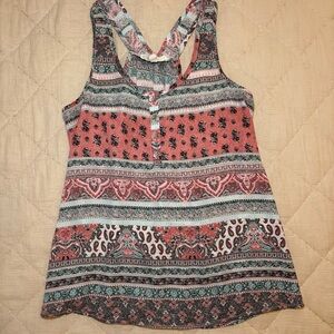 Pink Rose Coral Multi Paisley Racerback Tank
